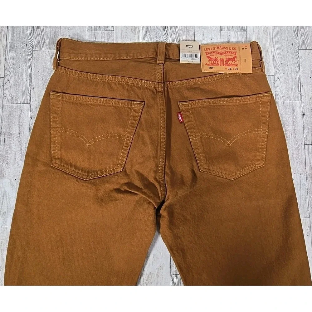 Levi's 501 Mens Jeans 31x32 Straight Leg Brown Sits at Waist Relaxed Thru Thigh